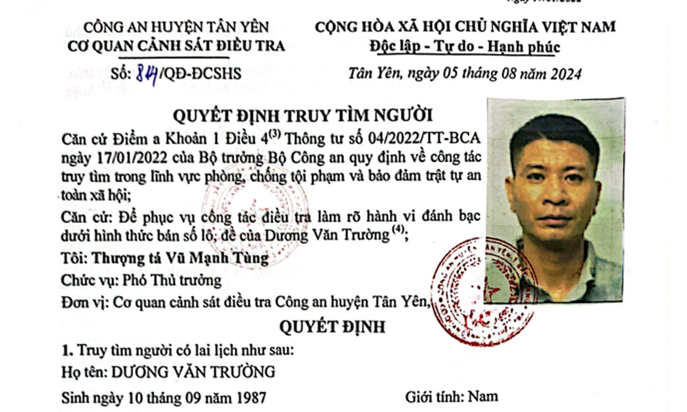 Công an huyện Tân Yên thông báo truy tìm hai công dân